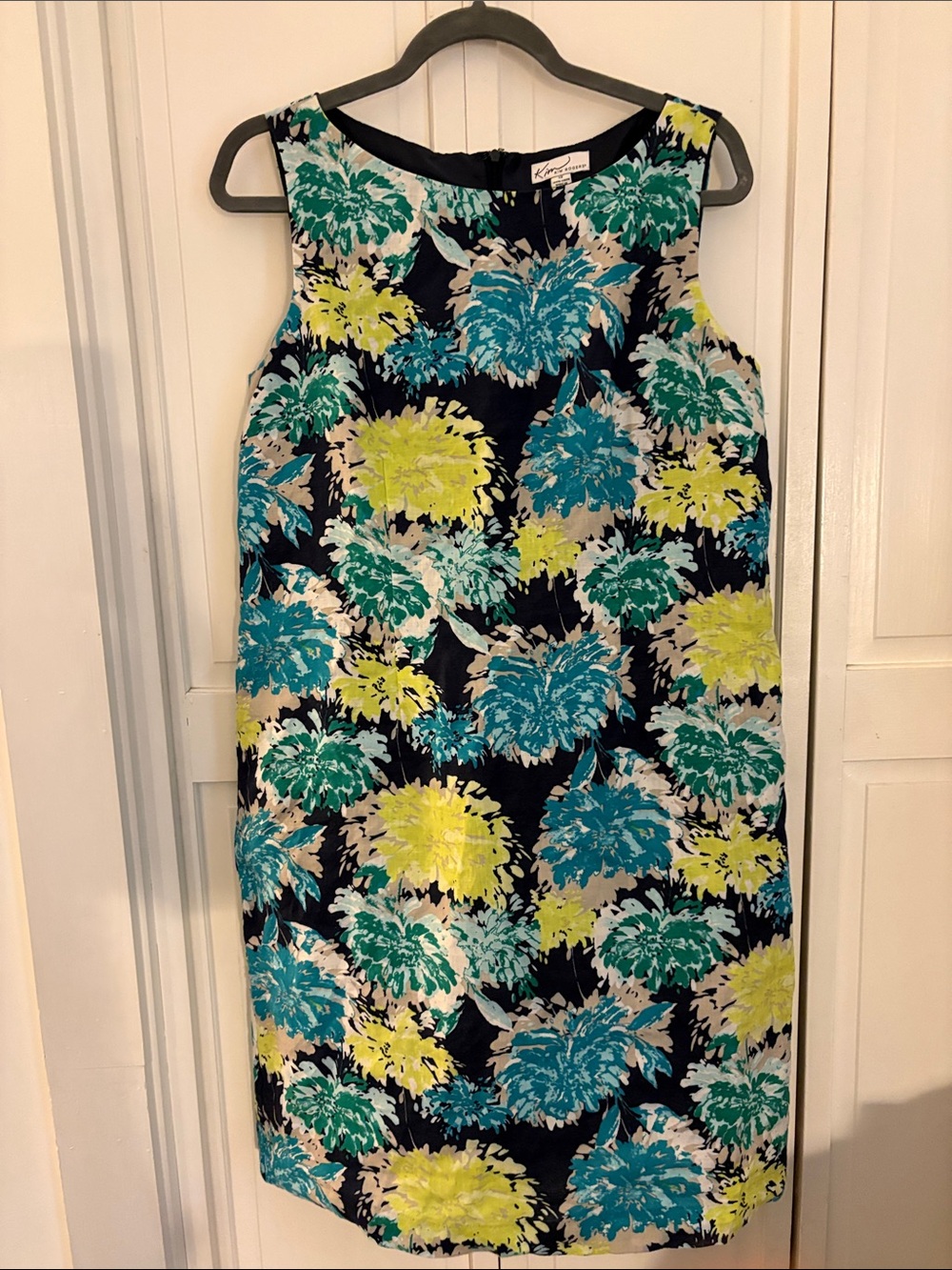 Sleeveless Floral dress in Navy with Teal & Lime